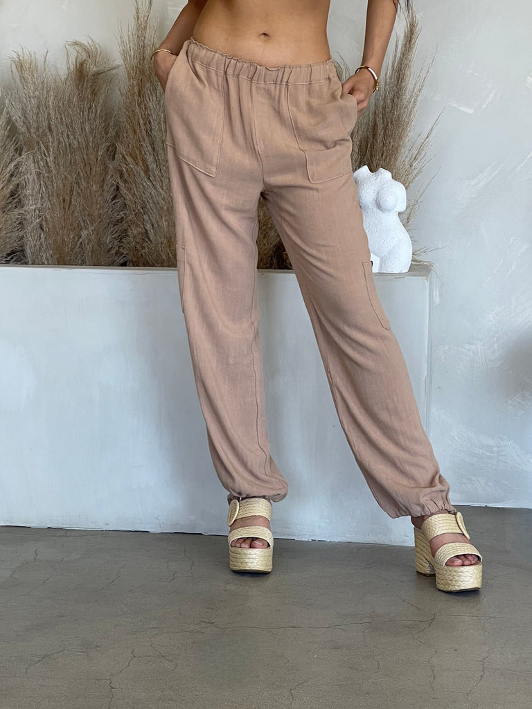 Abbot Kinney Linen Joggers - Taupe